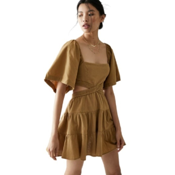 FREE PEOPLE Cross Of Sunlight Mini Dress - Tropical Nut color size XS - Picture 4 of 7